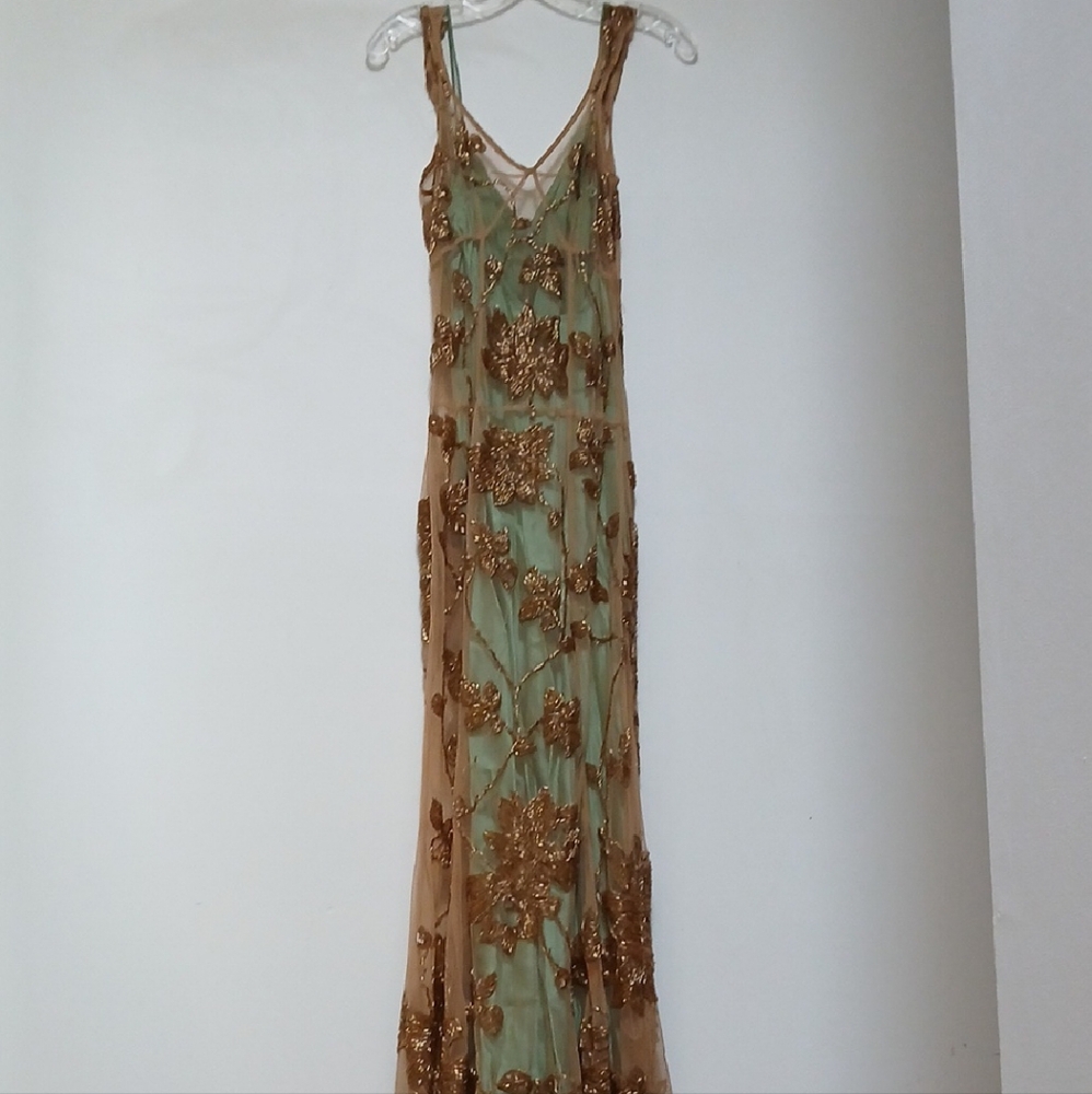 Gold and Green Embellished Maxi Dress